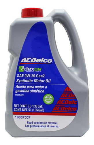 Aceite Sintetico Dexos1 0w-20 Acdelco Aveo 2018 5l