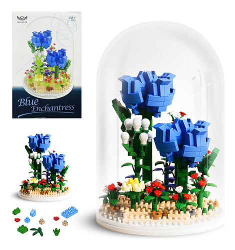 868 Pcs Bloques De Construcción De Bonsái Flores De Plantas Rosa Azul