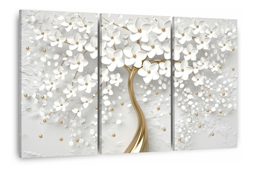 Imagem 1 de 7 de Quadro Decorativo Para Sala Quarto Flores Cerejeiras 3 Telas