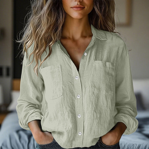 Camiseta Holgada Con Cuello En V Para Mujer, Camisa Con Boto
