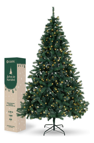 Árbol Navidad Luces Led Pino 2.5m 1600 Ramas - Esquimal Color Verde oscuro