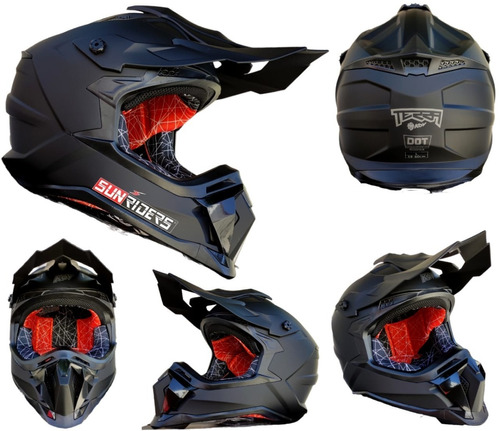 Casco Para Motociclista Cross Kov Terra Negro Mate Certificd