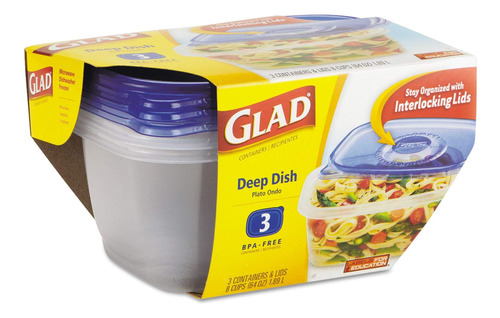 Glad Ware - Recipientes Profundos Con Tapas, 8 Tazas (64 Onz