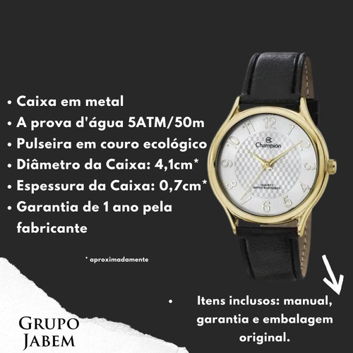Relógio Masculino Dourado Champion Couro Detalhes No Fundo