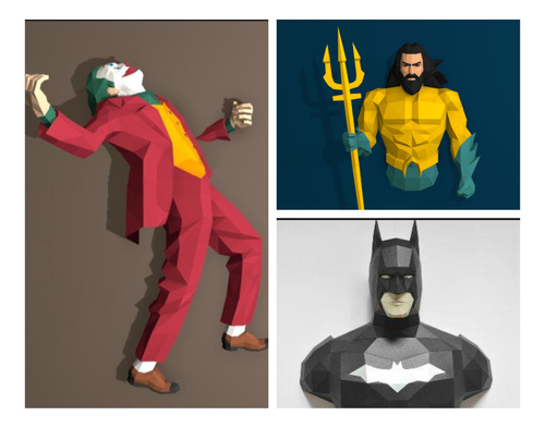 Batman - Guasón -aquaman -3 Moldes -papercraft -origami -pdf