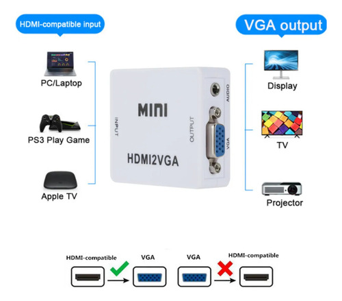 Adaptador Conversor Hdmi P/ Vga Ps4,xbox,pc P/ Monitor Vga