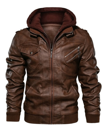 Chaqueta De Cuero Pu Hombre Casual Capucha De La Motocicleta