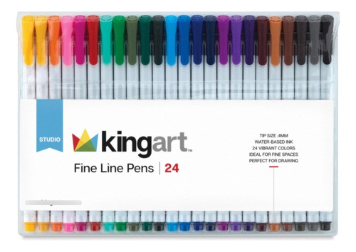 Kingart, Juego 24 Bolígrafos Únicos Tinta Color Línea Fina