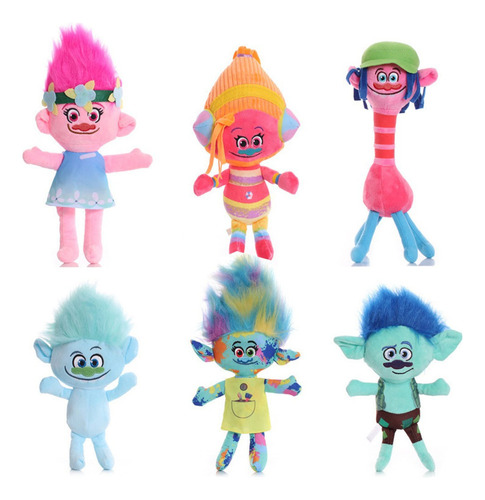 6pcs Dreamworks Trolls Muñeca Peluche Juguete Niños Regalo A