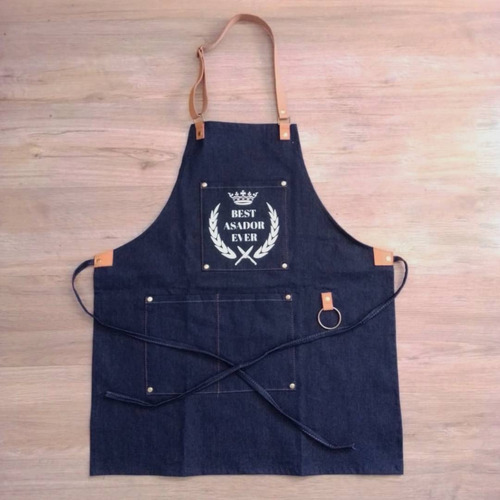 Imagen 3 de 6 de Delantal Jean Y Cuero Vacuno Asador Parrilla El Mejor Regalo