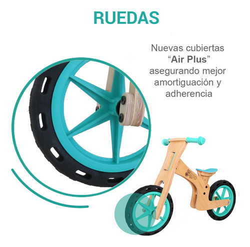 Bicicleta De Inicio De Madera Gio Clásica, Sin Pedales Turquesa