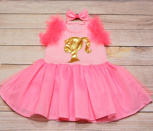 Vestido Barbie Disfraz Niña + Moño Cabello Talles 2 Y 4