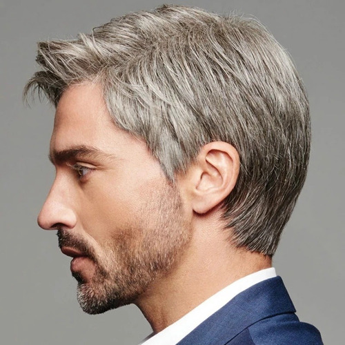 G Peluca Para Hombre Peluca De Pelo Oblicuo Marrón Gris