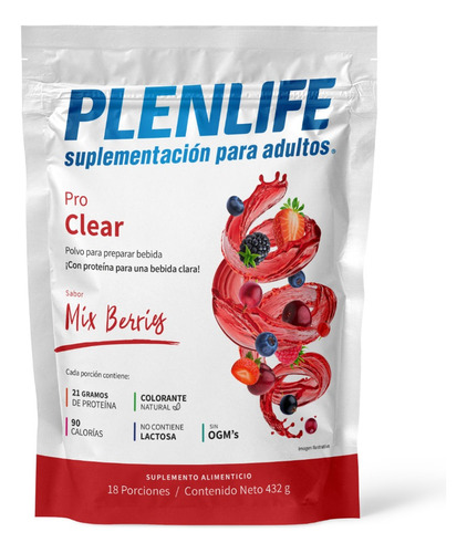 Proteina Adultos Bariatrica Plenlife Pro Clear 18 Porciones Sabor Mix Berries