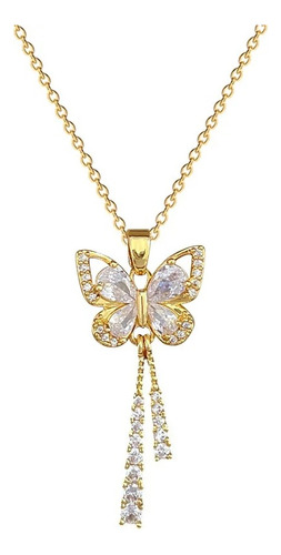 Collar Cadena Mariposa Esmeraldas Oro Laminado Con Cofre 