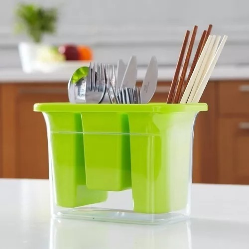 Imagen 2 de 3 de Escurridor De Cubiertos Organizador Verde Con 3 Divisiones