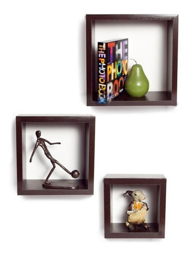 Imagem 2 de 5 de Nicho Decorativo Mdf Kit 3 Unidades - Cor Marrom