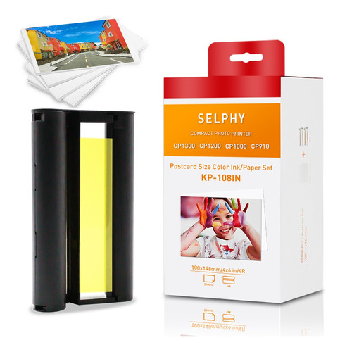 Fit Canon Selphy Cp1300 Cp1200 Cp1000 Cp910 Tinta Papel Foto