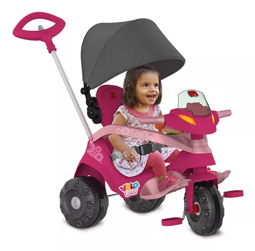 Triciclo Infantil Bandeirante Velobaby com Buzina Rosa