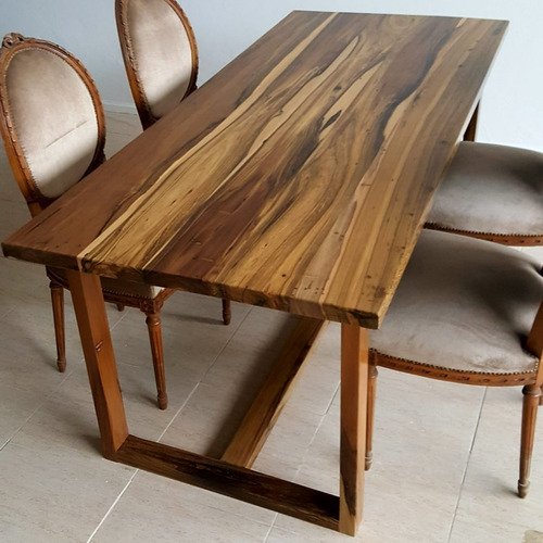 Imagen 2 de 10 de Mesa Madison De Comedor Madera Dura Maciza 4cm Espesor Guayubira 80x160cm Hidrolaqueada Y Patas De Madera