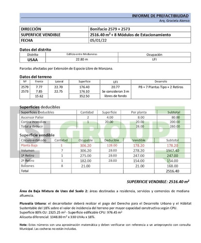 Imagen 2 de 2 de Terreno; Flores; Bonifacio 2573 + 2579; 2500 M2 Vend.+ 8 Cocheras