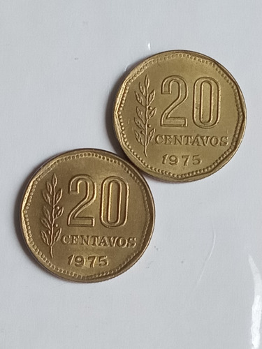 Argentina 1975. Monedas De 20 Centavos. Canto Fino Y Grueso!