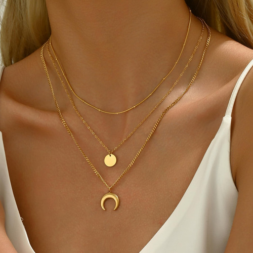 Collares Con Colgante De Moneda De Luna Creciente En Capas C
