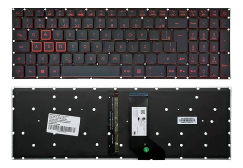 Teclado Retroiluminado Para Acer Nitro 5 An515-51 N17c1 Cor Preto Com Vermelho Idioma Português Brasil