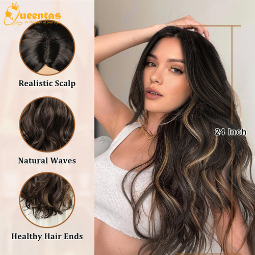 Peluca De Pelo Largo Y Rizado Negro Mixto Marrón Natural Par Tamaño De La Base M