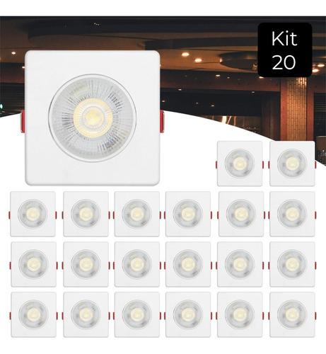 Kit 20 Spot Led 5w Dicróica Direcionável Quadrado Luz Quente Cor Branco Quente 110V/220V