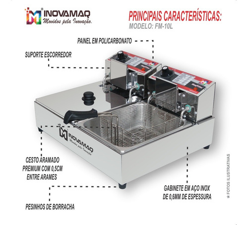 Imagem 6 de 9 de Fritadeira Elétrica Profissional 2 Cubas - Fm-10l - 127v