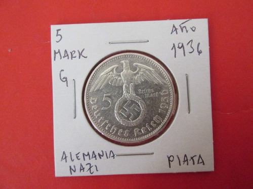  Moneda Alemania De Plata 5 Mark Tercer Reich Año 1936 