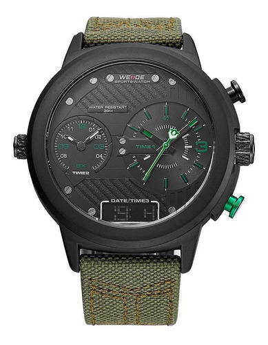 Relógio Masculino Weide Anadigi Wh6405b - Preto E Verde