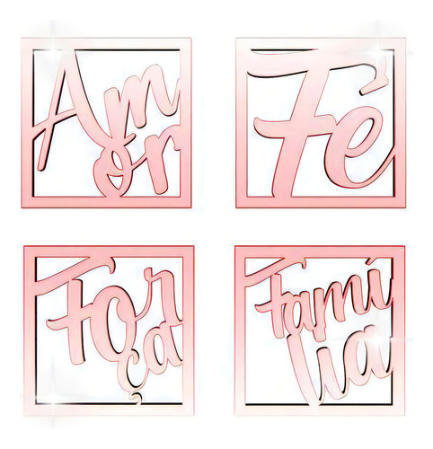 Frases acrílicas con efecto espejo: amor, fe, fuerza y familia, color rojo