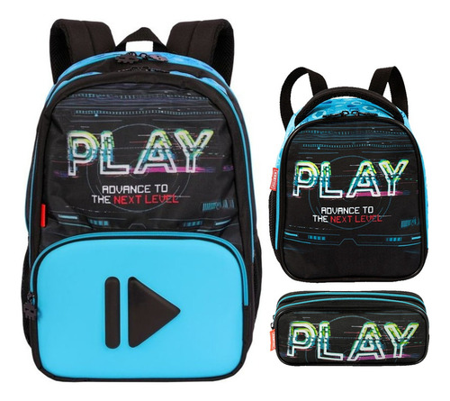 Mochila De Costas +lancheira+ Estojo Sestini Start Play Cor Preto