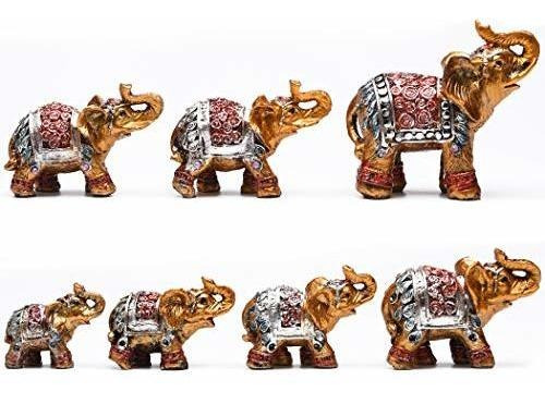 Figura Decorativa Brasstar Resina Elefantes Familia Siete Es