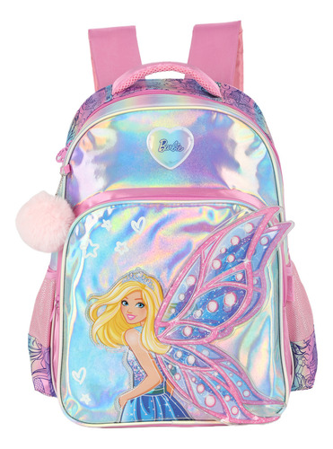 Mochila Barbie E Estojo Fada Holográfico Rosa - Luxcel