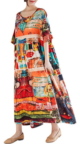 Vestido Suelto Vintage Estampado Graffiti Tallas Grandes