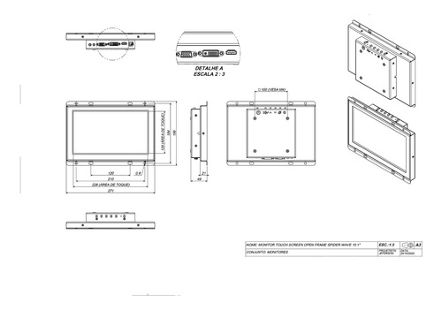 Monitor Touch Screen 10.1 Open Frame Wave Hdmi Multitoque