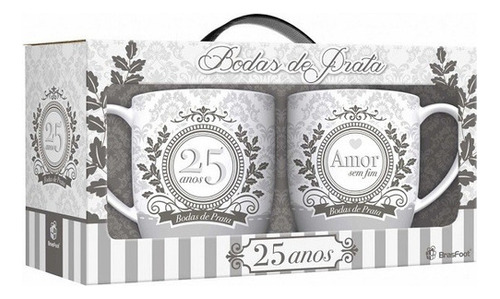 Conjunto Canecas Bodas Prata 2 Unidades Brasfoot 10092