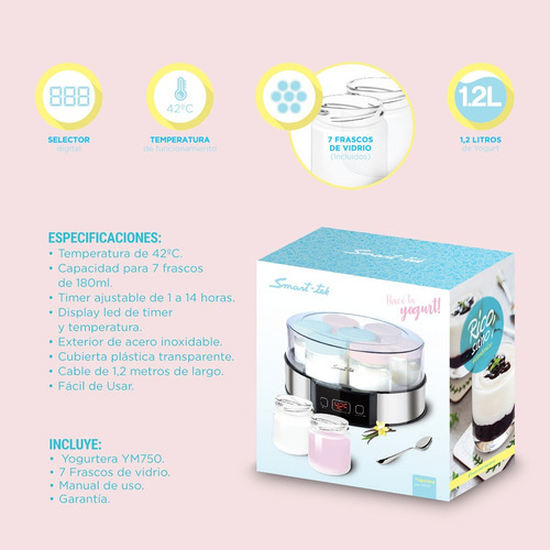 Yogurtera Ym750 Smart Tek Digital 7 Jarros Corte Automatico