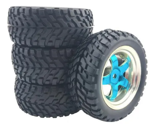 Rockible Juego De 4 Neumáticos De Caucho Azules Para Coches RC WLtoys 144001 – Diámetro 66 Mm – 12 Mm De Buje