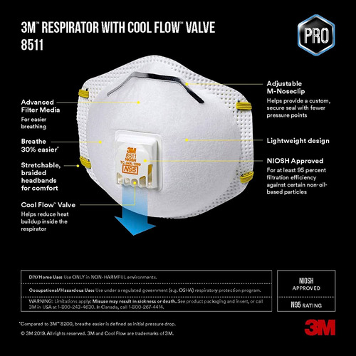 3m 8511 Respirador, N95, Fresco Válvula De Flujo (10-pack)