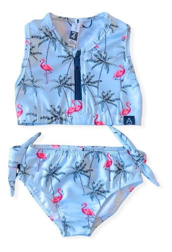 Imagen 2 de 8 de Malla Bikini Surf Niña Uv Upf50+ Top Cierre + Bombi Flamenco