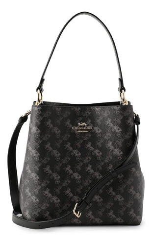 Bolsa tote Coach Zip Top de lona  negra asas color negro