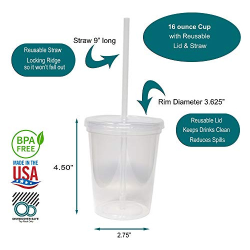 Vasos De Estadio De Plástico Reutilizables De 16 Oz Ta...