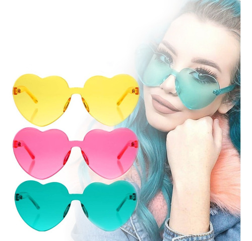 ¡setx3 Gafas Fashion Party De Corazón Sol Rimless Colores !!