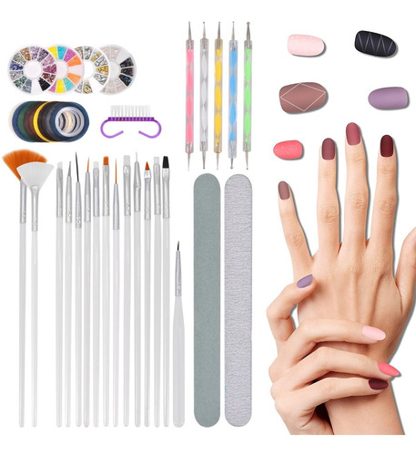 Set De Manicure Uñas Kit Pincel Juego Herramientas Lima