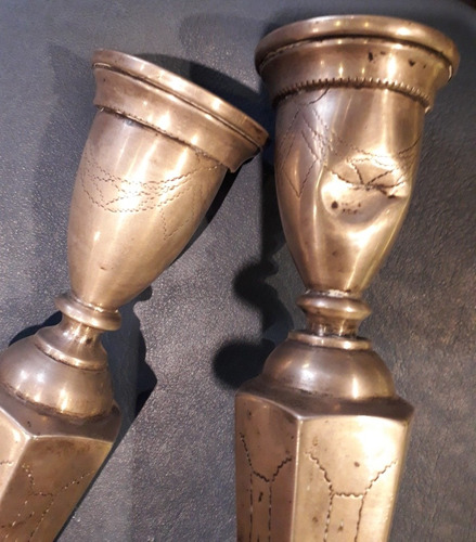 Antiguo Par Candelabro Art Deco Plata Judia Polonia Cuño 3