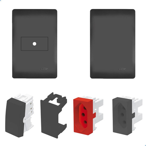 13un Modulo Tomada Interruptor Placa Habitat Black Fame K45